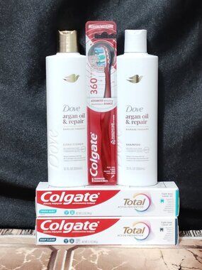 Dove Shampoo & Conditioner Argan Oil & Repair Set / Colgate Toothpaste/brush